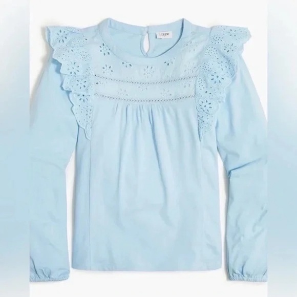 J. Crew Factory | Long-Sleeve Eyelet Ruffle Top Glazed Sky Size Small - Picture 3 of 11